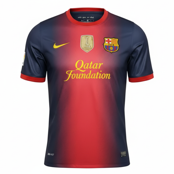 Camisa Barcelona Home 12/13 Retrô - Azul e Vermelha + Patch Campeão Mundial 2011